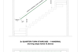 Opmeten van een handrail bij een kwartdraai boven en beneden